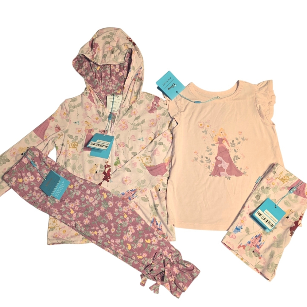 Posh Peanut Princess Aurora Graphic Tee, Shorts, Bow Leggings, and Jacket NWT